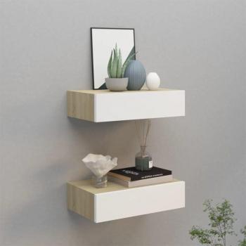 AVIMAC Wandregale mit Schubladen Eichen-Design 40x23,5x10cm