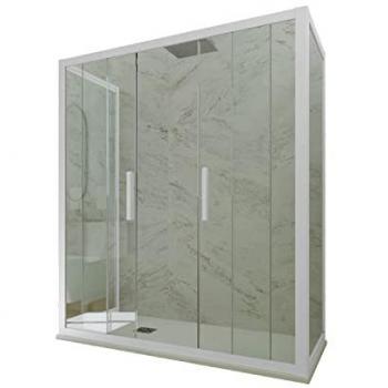 Douche cabine 3 côtés, parois blanches, 70x170 cm, PVC & verre – Star Trio
