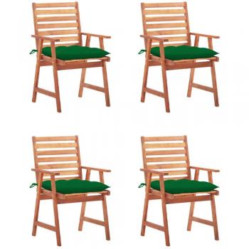 Comedor al Aire Libre Acacia Macizo – Juego de 4 Sillas con Cojines