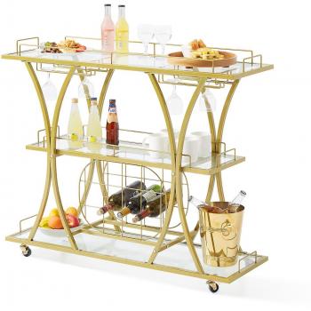 Chariot de bar roulant VEVOR, 3 étagères en verre, roues verrouillables