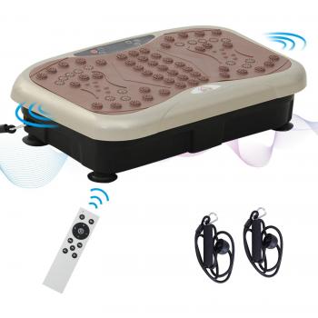 Homcom Plateforme vibrante oscillante 200 W écran LCD Vitesse réglable Port USB télécommande et Bandes de résistance Inclus Marron Beige