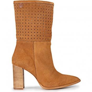 Popa Botas de cuero con picados y tacón de rafia