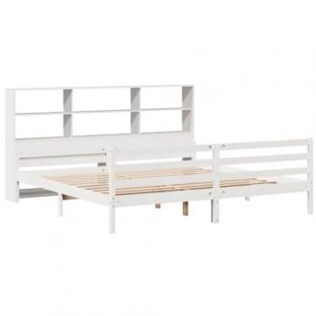 Lit bibliothèque blanc 200x200 cm en pin massif sans matelas