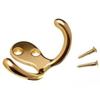 Twin Hat and Robe Coat Hanger Clothes Hook Brass Plated + Screws
