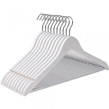 SONGMICS Hochwertige Holz Kleiderbügel, 10er Pack, für Anzüge und Jacken, rutschfest, weiß