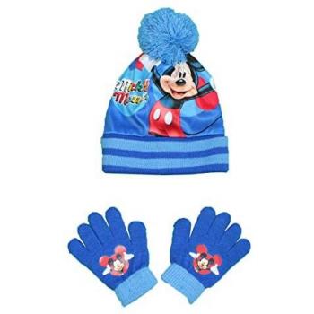 Abbinamento Cappello Pompon & Guanti da Bambino – Mickey, PONPOM BLU, Taglia Unica