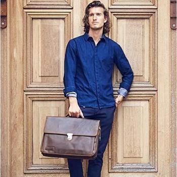 Plevier Vintage Manchester Briefcase Leather 17.3 Laptop Compartment Brown