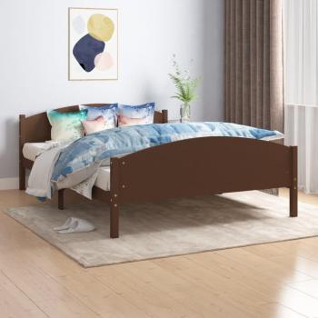 Cadre de lit double en bois de pin massif marron foncé 140 x 200 cm