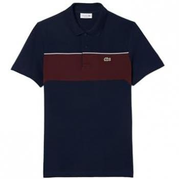 Vêtement Polo Lacoste L.12.12 Color Block, couleurs bleu marine et rouge, manches courtes – XS