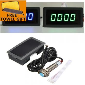 Medidor de RPM Digital LED, con sensor de proximidad NPN, 12V, 4 LED, azul y verde, 1/2 Uds