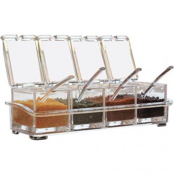 3/4PCS Clear Kitchen Spice Organizer with Lid and Spoon