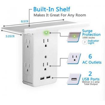 Support étagère prise américaine 6‑port et 2 USB 2,1 A