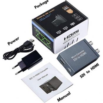 Convertidor HD Mini SDI‑HDMI 3G, Entrada Video + Audio y Fuente de Poder