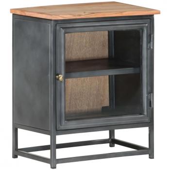 Grey Bedside Cabinet Solid Acacia Wood