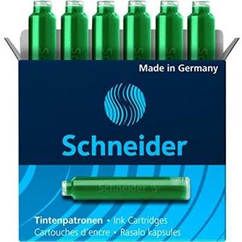 Boîte de 6 cartouches d'encre vert Schneider pour stylo plume roller