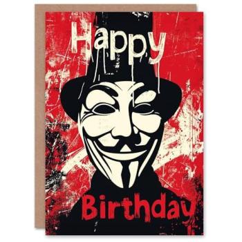Artery8 Red‑Tinted Birthday Greeting with Anonymous Guy Fawkes Mask for Brother
