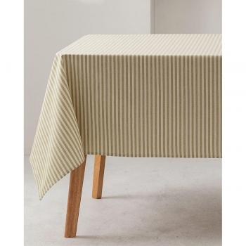 Rayas Finas Verde GAMUSI – Mantel 100% Algodón Lavable e Impermeable
