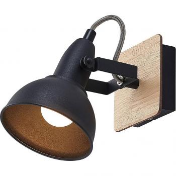 Faretto Aylis, nero, legno, altezza 14 cm, E14, Lindby