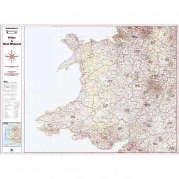 Wales & West Midlands Postcode District 6 Laminated Color Map, Two‑Sided