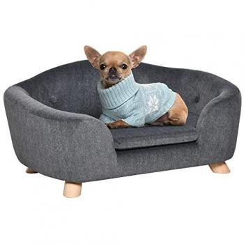 Alfombra para Perros PawHut con Cojín Espuma de Felpa 70 x 47 x 30 cm Gris Oscuro