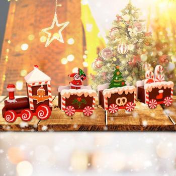 Decoración Navideña: Tren de Madera y Santa