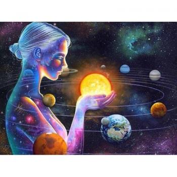 5D Mosaik Kunst Mädchen und Planet