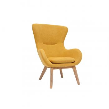 Poltrona Scandinava in Tessuto Effetto Velluto Giallo Senape e Legno ESKUA