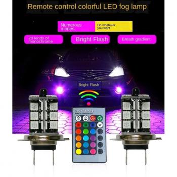 Bombilla LED estroboscópica para faro delantero, RGB 5050 27SMD, 2 unidades con mando a distancia