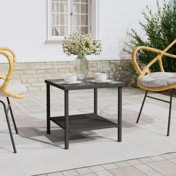 Mesa auxiliar moderna Torana de ratán sintético y vidrio templado 45x45x45 cm