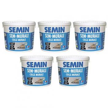 Lot de 5 colles pour toiles de verre et revêtements muraux légers en pâte Semin Sem-Murale – Prête à l’emploi – Seau 5 kg