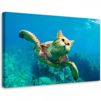 Tableau sur toile Mer et Tortue avec Chat 60x40