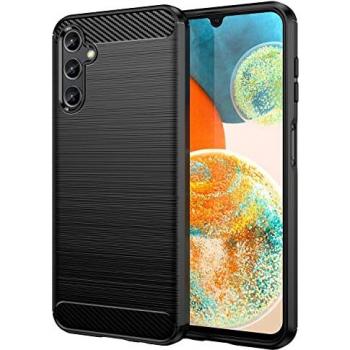 Funda de Silicona Negra para Samsung Galaxy A14 5G con Diseño de Fibra de Carbono