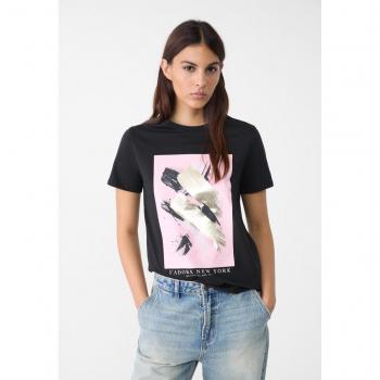 Stradivarius Metallic Graphic Top Black XL