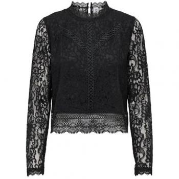 ONLY Onlnew Karo LS Lace Top Wvn, Nero, L Donna