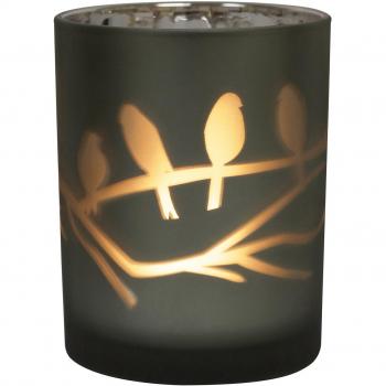 Table Tech Song Birds 12.5cm Glass Candle Holder, Grey, Silver