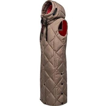 NAVAHOO Lange Steppweste Outdoor‑Weste mit Kapuze „Schnuckel“ Dark Taupe S – Damen, lang