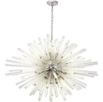 32 Light E27 Oval Pendant in Polished Nickel and Clear Glass