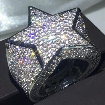 Iced Out Men's Big Star Engagement Wedding Band Ring with 500 AAAAA Zircon