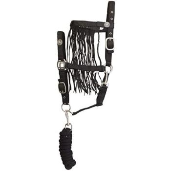 Ensemble de selle impérial : collet tête, sangle de direction et franges volantes noires (Cob)