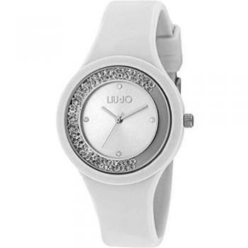 Silver‑Tone 38mm Quartz Watch with White Silicone Strap – LIU JO TLJ1417