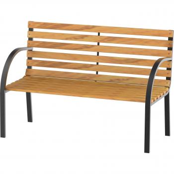 Banco de Jardín Outsunny 2 Plazas 122x60x80 cm Respaldo Apoyabrazos Madera Acero 230 kg Natural y Negro