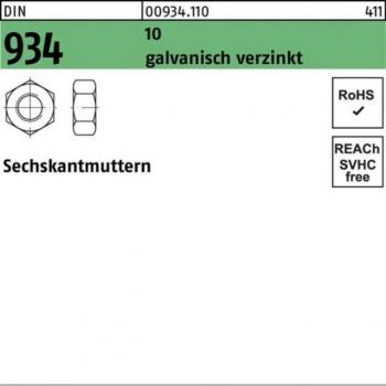 Galvanisch verzinkte Sechskantmuttern – M8, DIN 934, 100 Stück (Reyher)