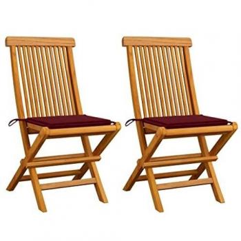 VidaXL 2X Teck Massif Chaises de Jardin avec Coussins Chaises de Terrasse Sièges de Salle