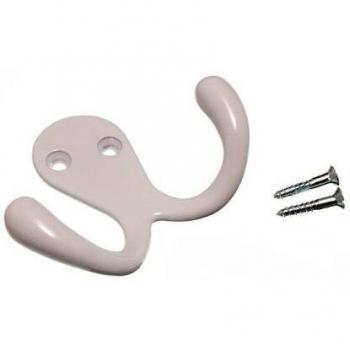 Twin Hat and Robe Coat Hanger Clothes Hook Metal White + Screws