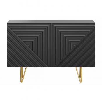 Buffet bas design gravé noir et métal doré