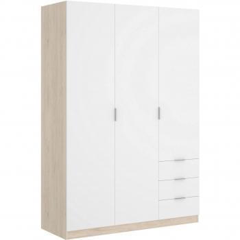 Perchero “Astru” en Armario con 3 Puertas y 3 Cajones – Blanco y Roble, 121x52 cm, 184 cm de alto