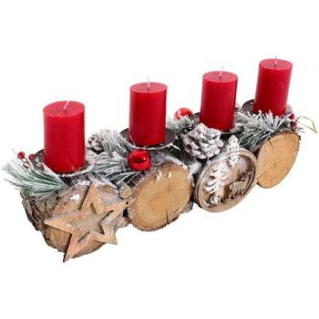 Corona Navideña de Madera con 4 velas y portavelas – MVG 12x41x12cm