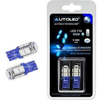 Kit de 2 Ampoules LED T10 12V Bleu