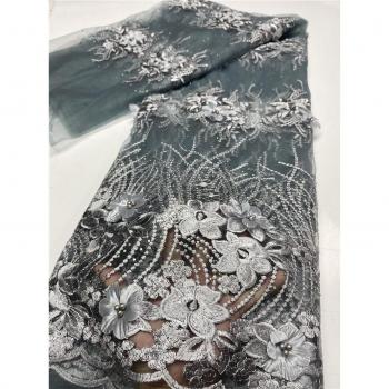 3D African Lace Fabric with Beaded Details