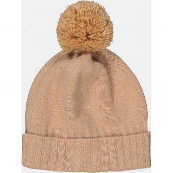 Cuffia in maglia calda beige con pompon per donna